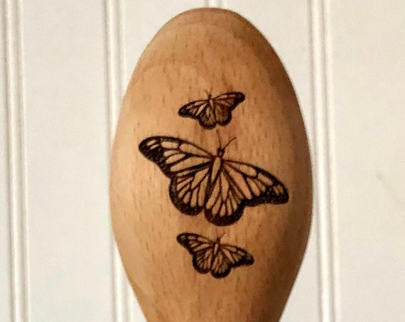 Butterfly Spring design on wooden spoon. Personalized for gifts or favors. Gift Wrap Included!!