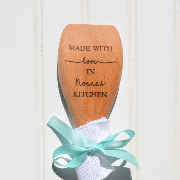 Made with Love in MiMi's| Granny's| Nonna's Kitchen Flat Edge Wooden Spoon