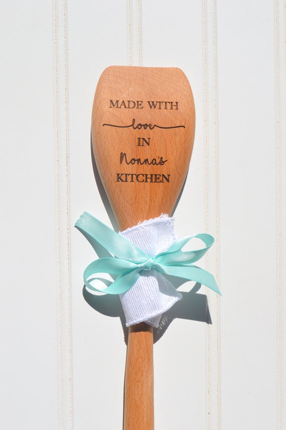 Made with Love in MiMi's| Granny's| Nonna's Kitchen Flat Edge Wooden Spoon