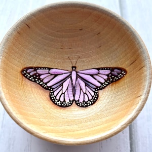 Butterfly Ring Bowl. 2.5 inches. Hand Painted pink,  blue, purple, or rose gold. Laser Engraved design.
