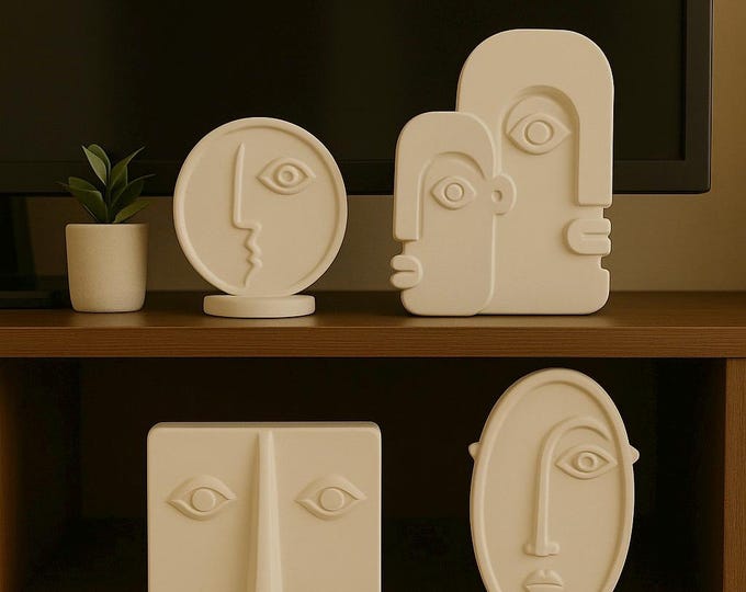 Minimalist Face Sculpture: Handmade Hydrostone Geometric Art