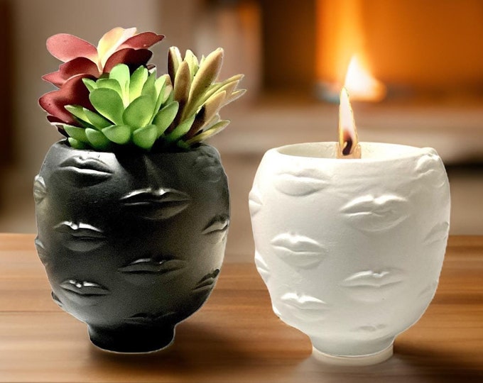 Handmade Lips Vase and Candle Gift Set: Whimsical Home Decor