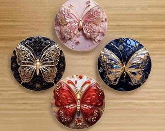 3D Butterfly Coasters with Gold Accents, Set of 8