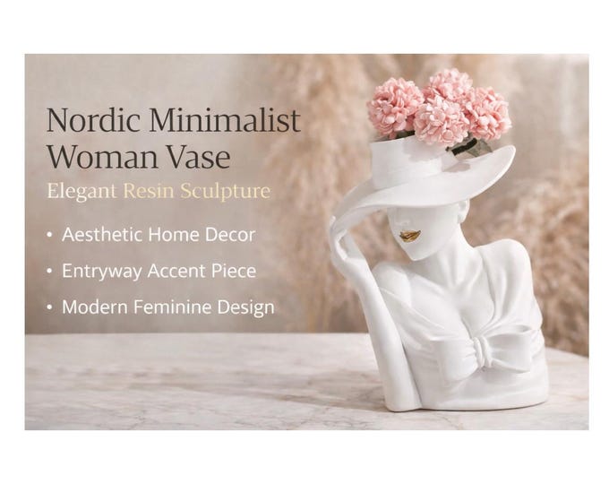 Nordic Minimalist Woman Vase, Elegant Resin Sculpture, Modern Feminine Design