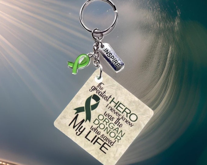 The Greatest Hero Square Disk Keychain Gift for Transplant Survivors, Organ Recipients, Organ Donors