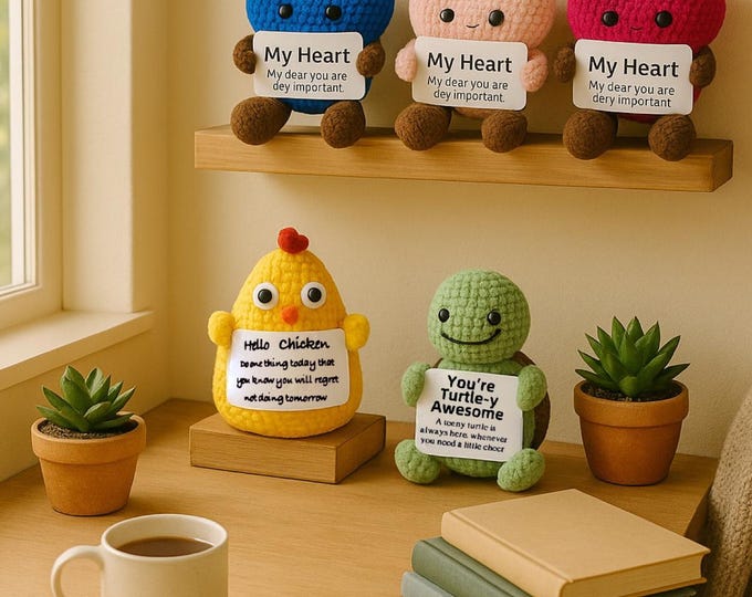 Crochet Desk Companion: Handmade Cotton Animal & Food with Wooden Stand