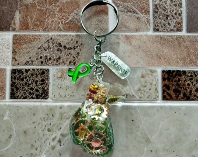 Resin Steampunk Gears Embellished Heart Shape Keychain Gift for Transplant Survivors
