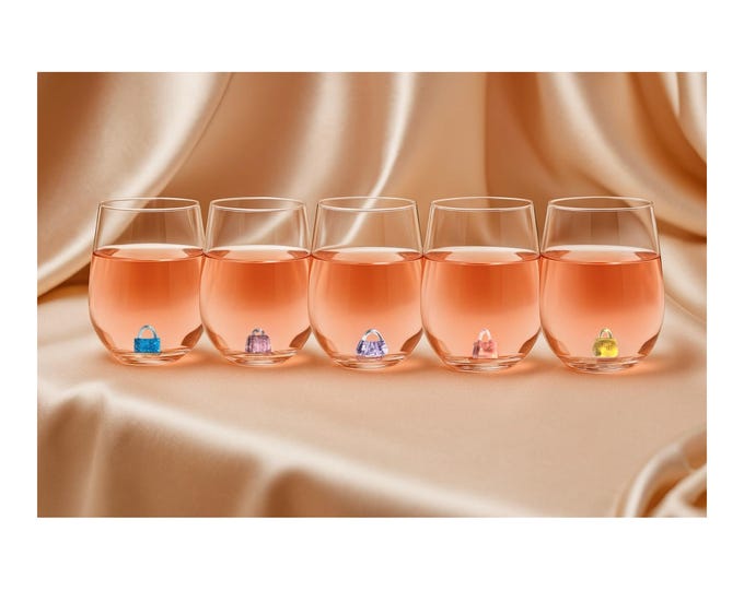 Seamless Wine Glass Set with Mini Purse Charms: Handmade Drink ware