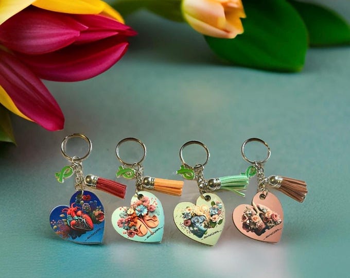 Sublimated Organ Art Heart Keychain: Transplant Survivor Gift