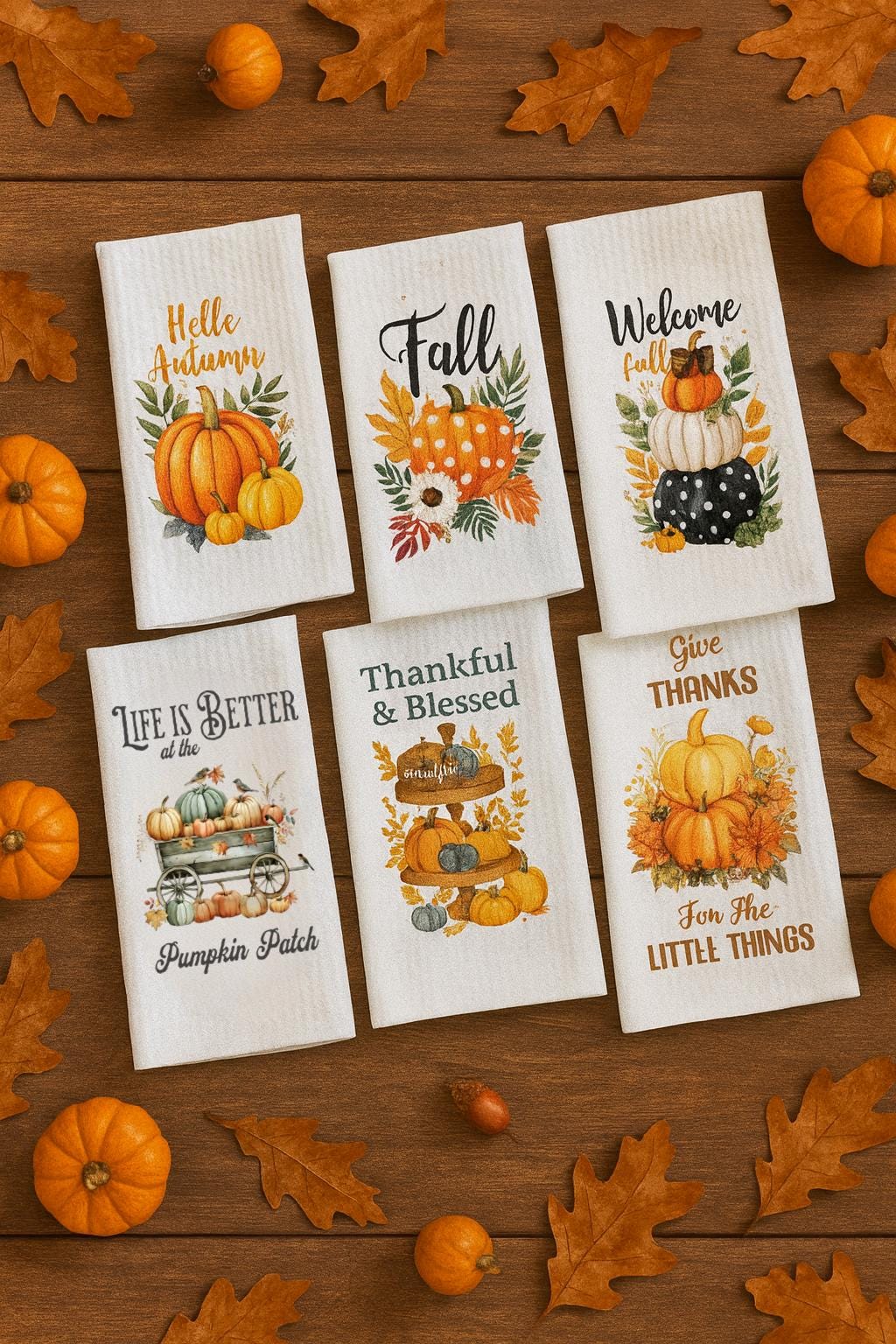 Cozy Fall Kitchen Towels | Autumn-Themed Decorative Microfiber Tea Towels | Seasonal Harvest & Pumpkin Spice Designs