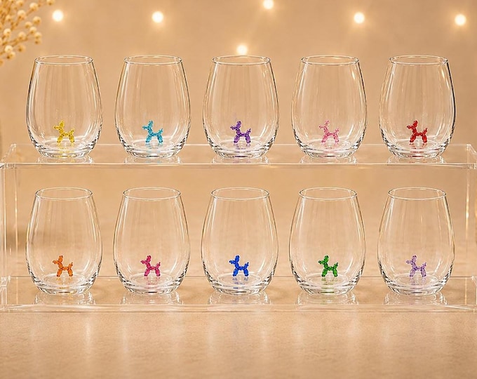 Balloon Dog Stemless Wine Glass | Colorful Balloon Dog Glass