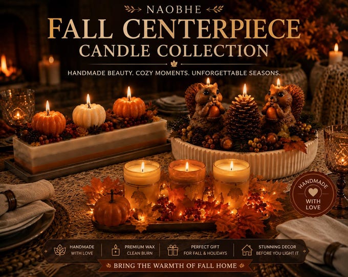 Fall Centerpiece Candle, Handmade Autumn Table Decor, Thanksgiving Candle Centerpiece, Squirrel Pumpkin Candle, Fall Home Decor