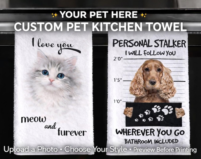 Custom Pet Kitchen Towel | Personalized Dog Cat Memorial Gift, Waffle Weave Tea Towel