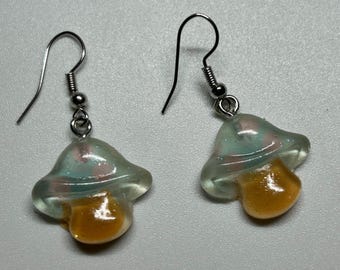 Pale pastel delicate tones mushroom earrings. Hand crafted resin light weight nickel free. N