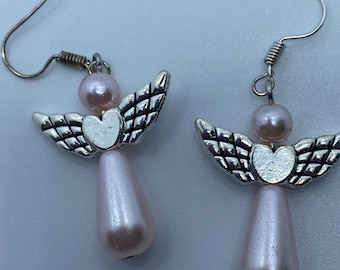 Pearly light pink ANGEL earrings. Lightweight, hypoallergenic. Heavenly pale pink. L