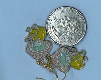 Mushroom Girl Charm Earrings: Enameled Fairycore Cottagecore