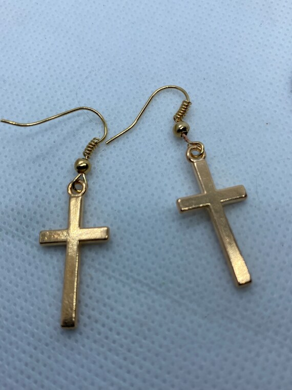 Simple Gold Tone Cross Earrings Christian Jewelry Crucifix
