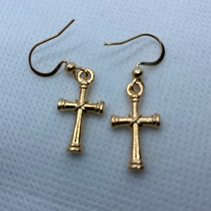 Cross earrings, crucifix earrings, religious jewelry, Christian jewelry, gold tone cross earrings B