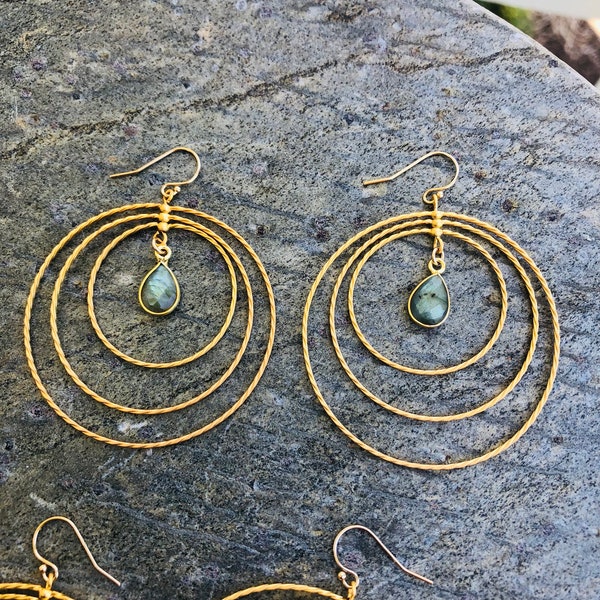 Gold Hoop Earrings, Modern Earrings, Gemstone Hoop Earrings, Earrings for Mom, Hoop Earrings, Jewelry for Mom, Labradorite Earrings