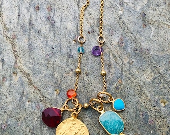 Charm Necklace, Coin Necklace, Medallion Necklace, Vintage Inspired Charm Necklace, Stamped Portrait Charm Necklace, Vintage Coin, Old Coin