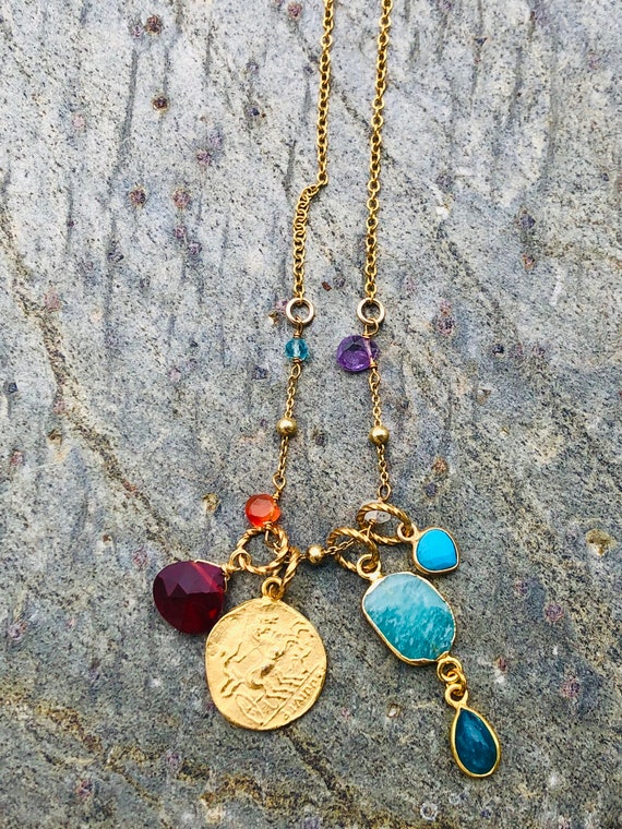 Charm Necklace, Coin Necklace, Medallion Necklace, Vintage Inspired Charm Necklace, Stamped Portrait Charm Necklace, Vintage Coin, Old Coin