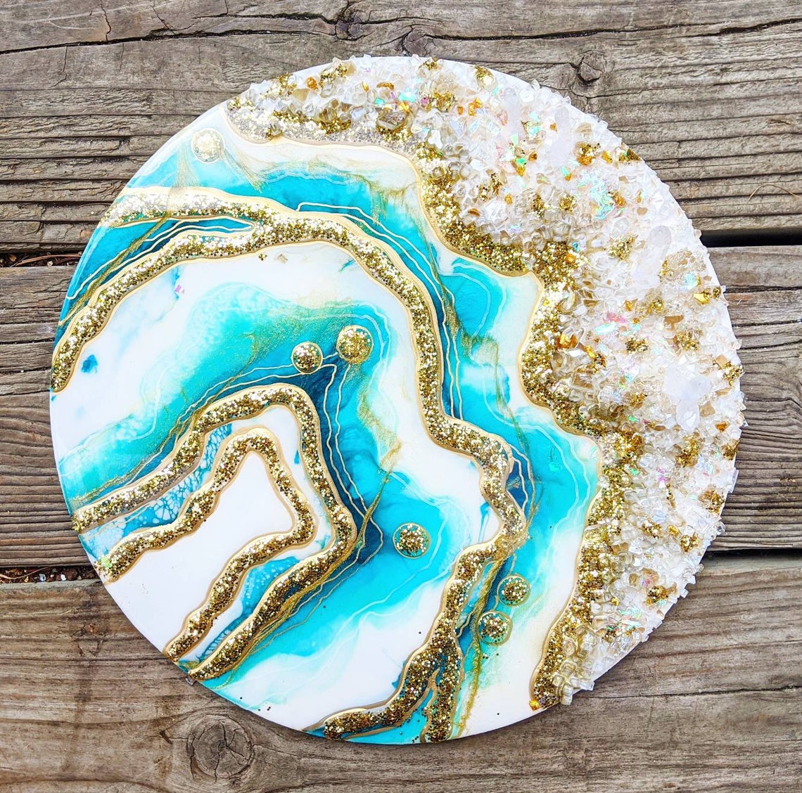 Set of 2 Blue/teal Round Resin Geodes Circle Geode 16 Etsy