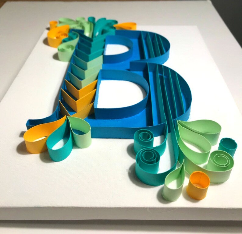 monogram paper quilled letter b 12x9 art collectibles mixed media collage jan takayama com