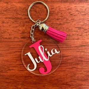 Personalized Acrylic Keychain with Tassel - Name Tag - Diaper Bag Tag - Lanyard Tag