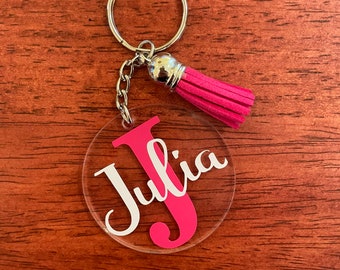 Personalized Acrylic Keychain with Tassel - Name Tag - Diaper Bag Tag - Lanyard Tag