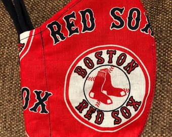 Adult or Kids Boston Red Sox Cotton Face Mask with Wire Nosepiece and Tie plus Optional Filter Pocket