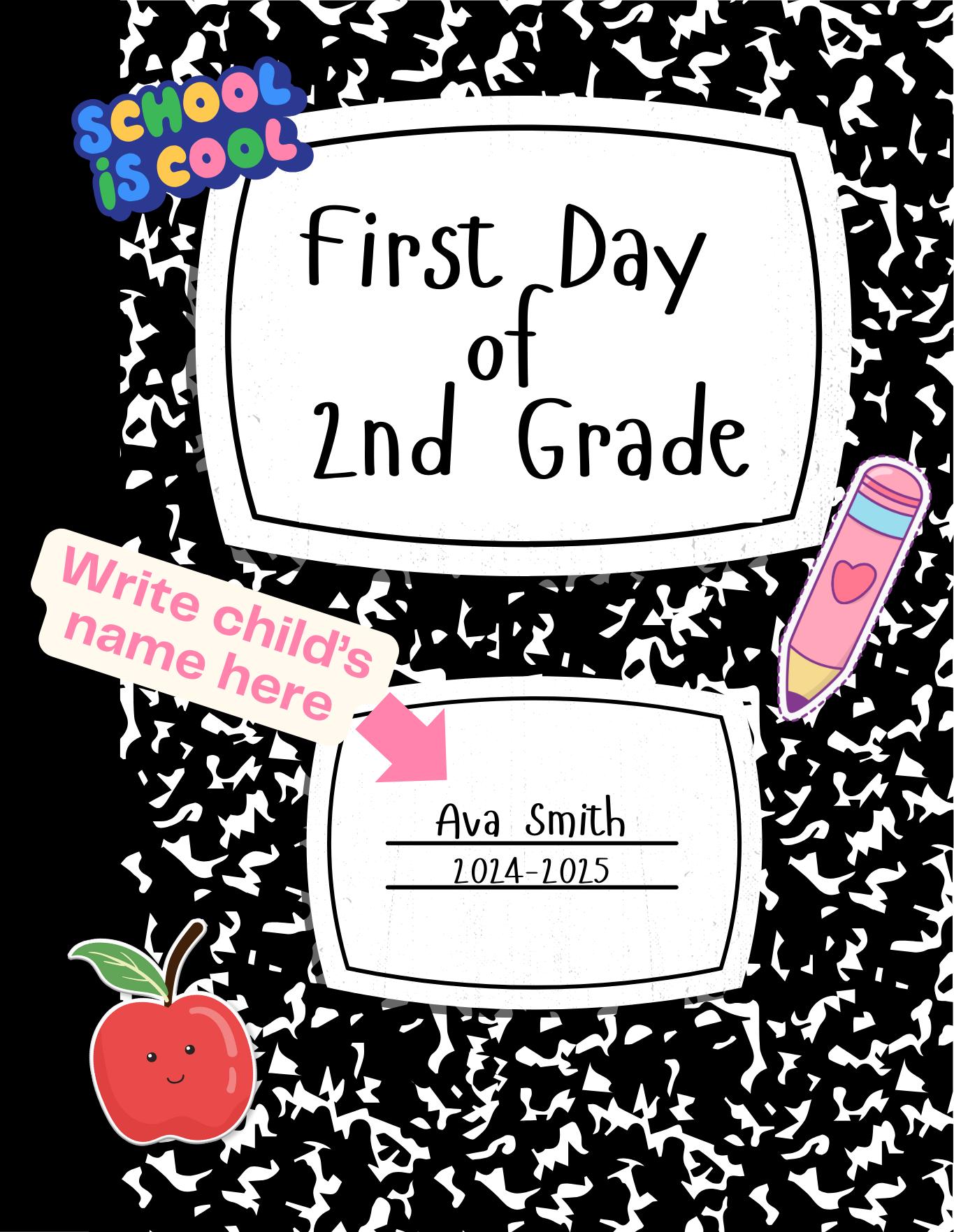 First Day of 2nd Grade Printable Sign- Digital Download - First Day of ...