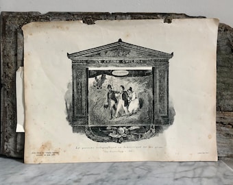 Ex libris francés antiguo, caricatura de panel móvil, 1927