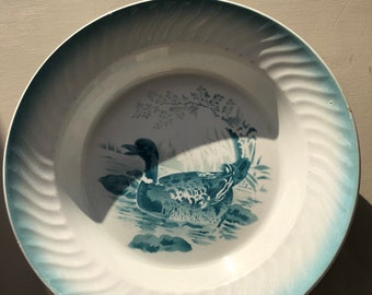 Plato / plato de pato francés turquesa y blanco