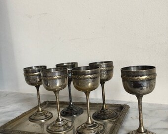 NUEVO PRECIO - Copas y bandeja de licor francesas antiguas