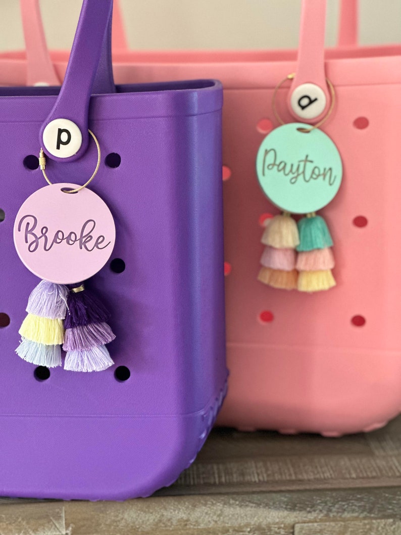 Script Name Bag Charm Name Beach Tote Tag Pool Bag Charm Etsy