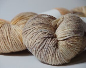 Fall Grass, Worsted/Aran Weight Yarn, Hand dyed, Brown/Apricot Varigated, Hand dyed, Organic Non-Superwash Merino