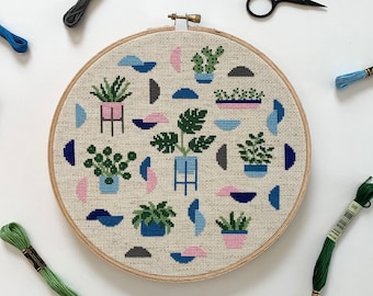 Plants & Shapes - Modern cross stitch pattern PDF - Instant download