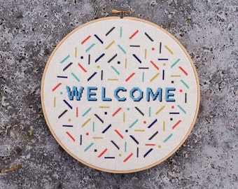 Retro Welcome - Modern cross stitch pattern PDF - Instant download