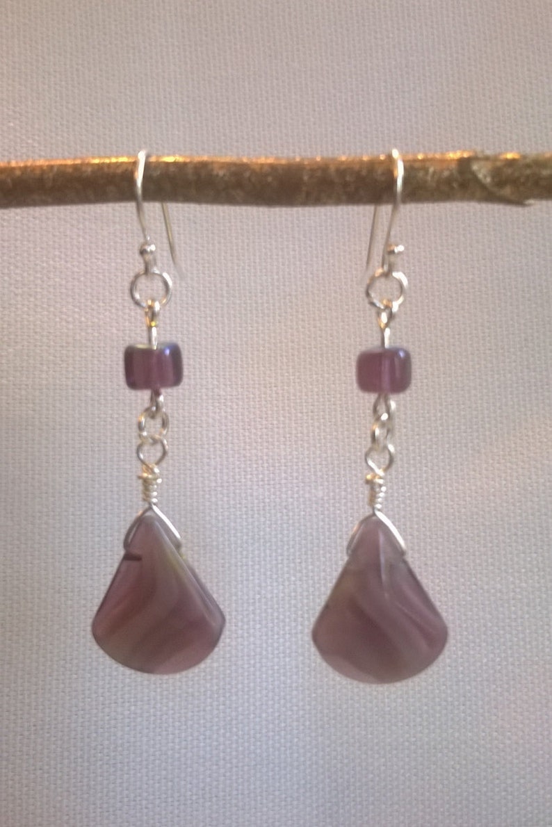 Mauve Dangle Earrings With A Unique Swirl On Sterling Silver Etsy