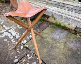 Vintage Leather Folding Stool