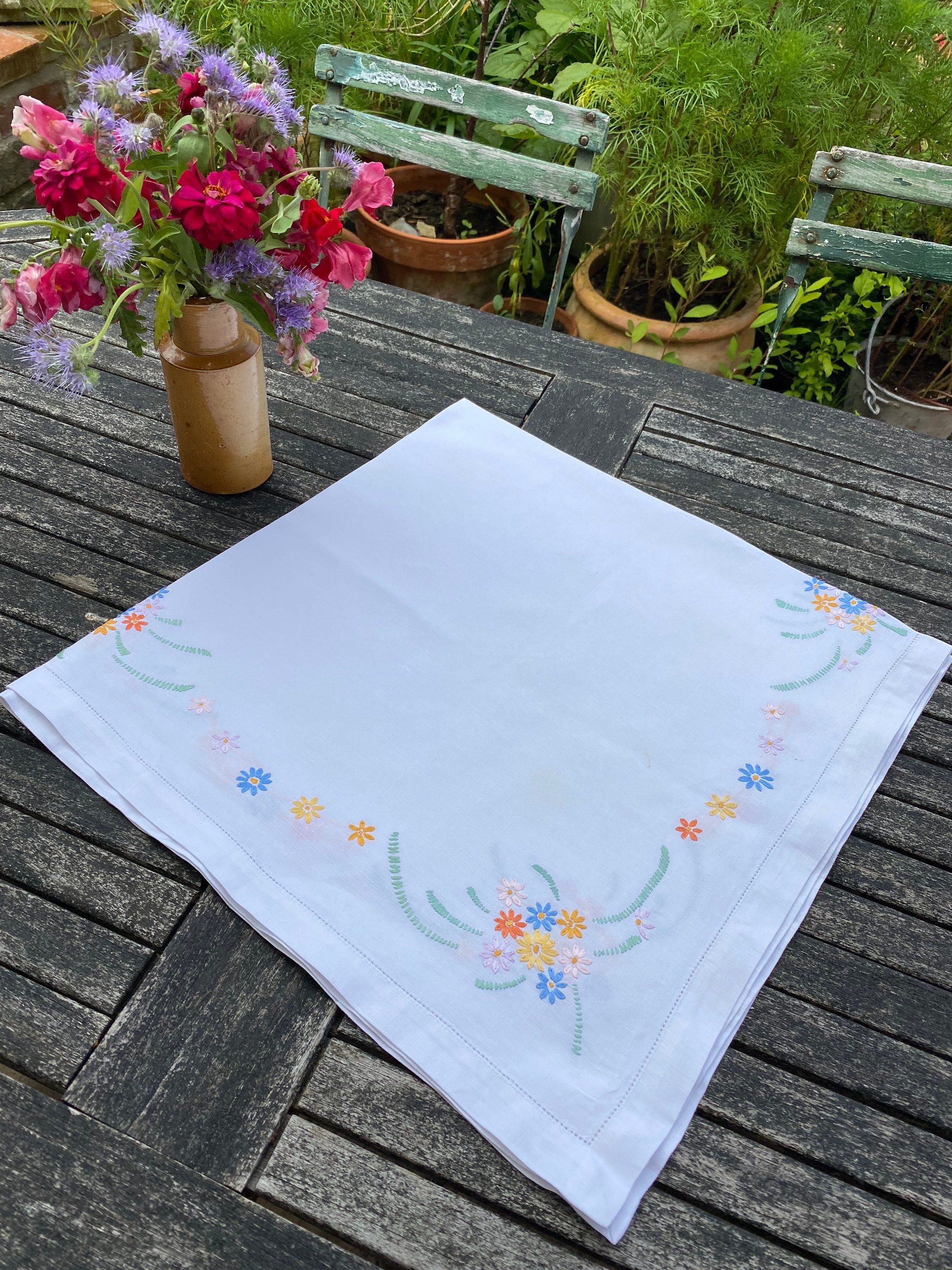 Vintage Cotton Embroidered Tablecloth