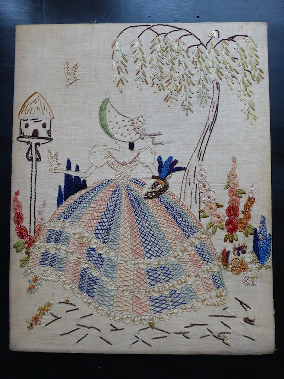 Crinoline Lady Embroidered Picture Mounted on Board -  Canada