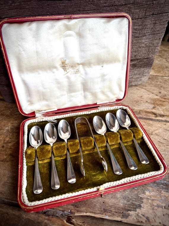 スターリングシルバーのコーヒースプーンとシュガートング6本セット