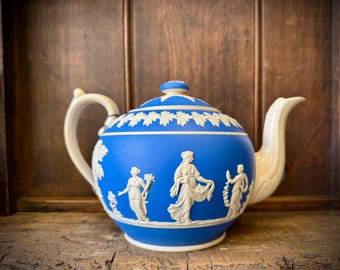 19th Century Wedgwood Dark Blue Dipped Jasperware Teapot - Etsy