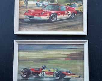 Pair Mid Century Framed Racing Prints