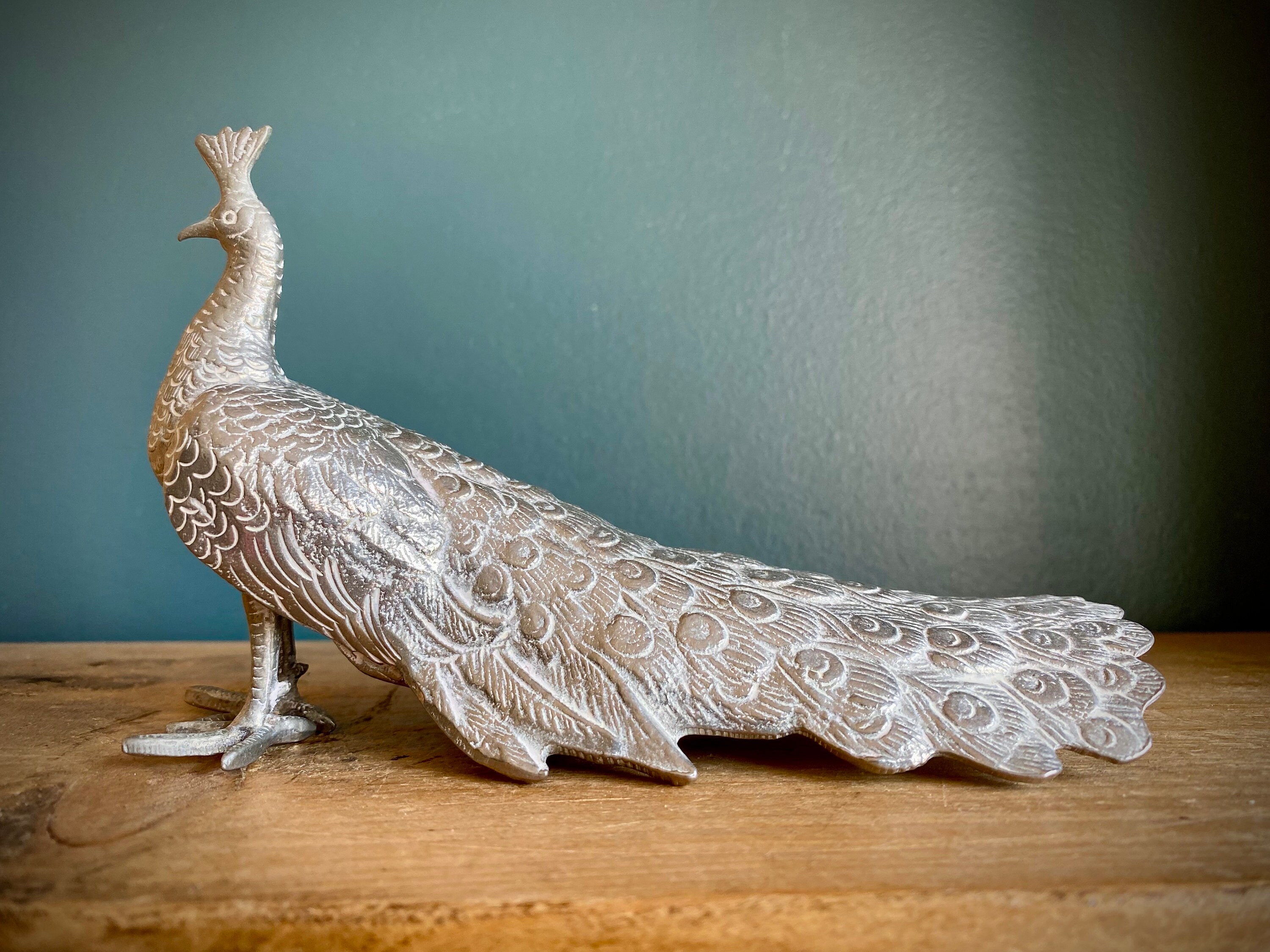 Peacock Ornament - Silver Coloured Metal - Etsy