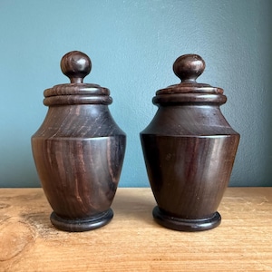 Two Treen Dark Wooden Pots - Made in Tanzania