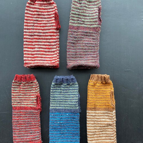 Striped Wrist Warmers / Fingerless Gloves - 100% Wool