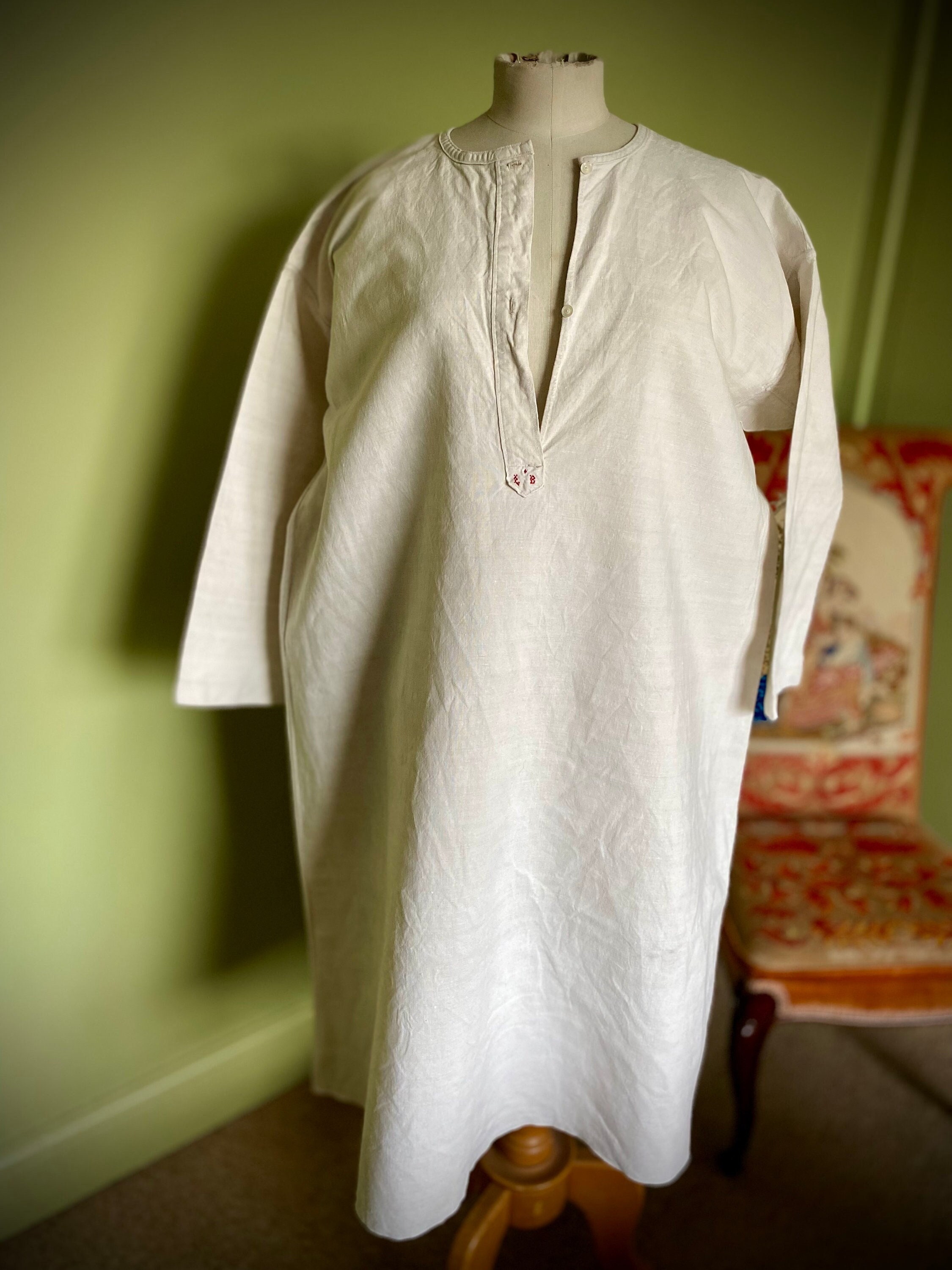 トップス french antique linen BIG T Antique French Linen Nightshirt Monogrammed LB - XL (15) - Etsy