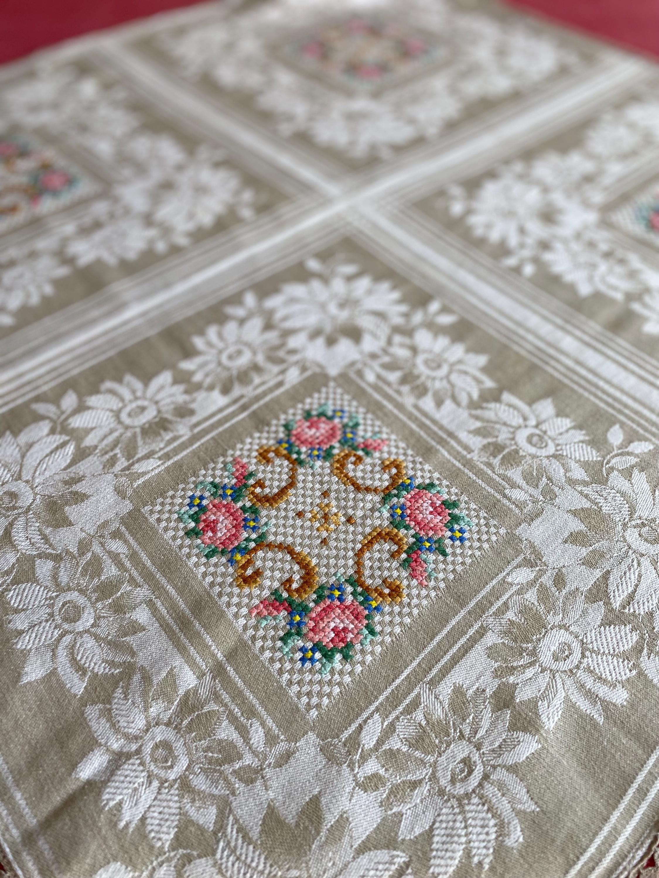 Nappe Vintage Années 50 à Broder Au Point De Croix – Lin Anglais